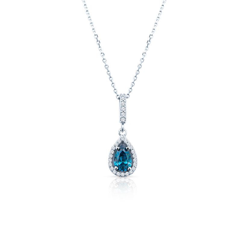 Blue Diamond Halo Necklace - JNS Diamond Imports