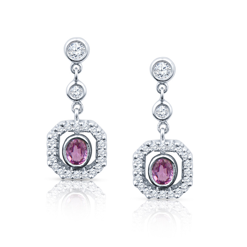 Diamond & Pink Sapphire Dangle Earrings - JNS Diamond Imports